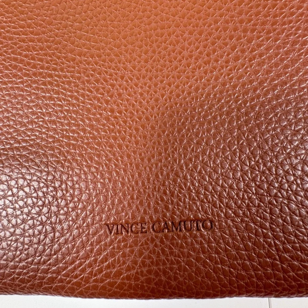Vince Camuto Brown‎ Pebbled Leather Tote Bag Black Stripe Work Bag